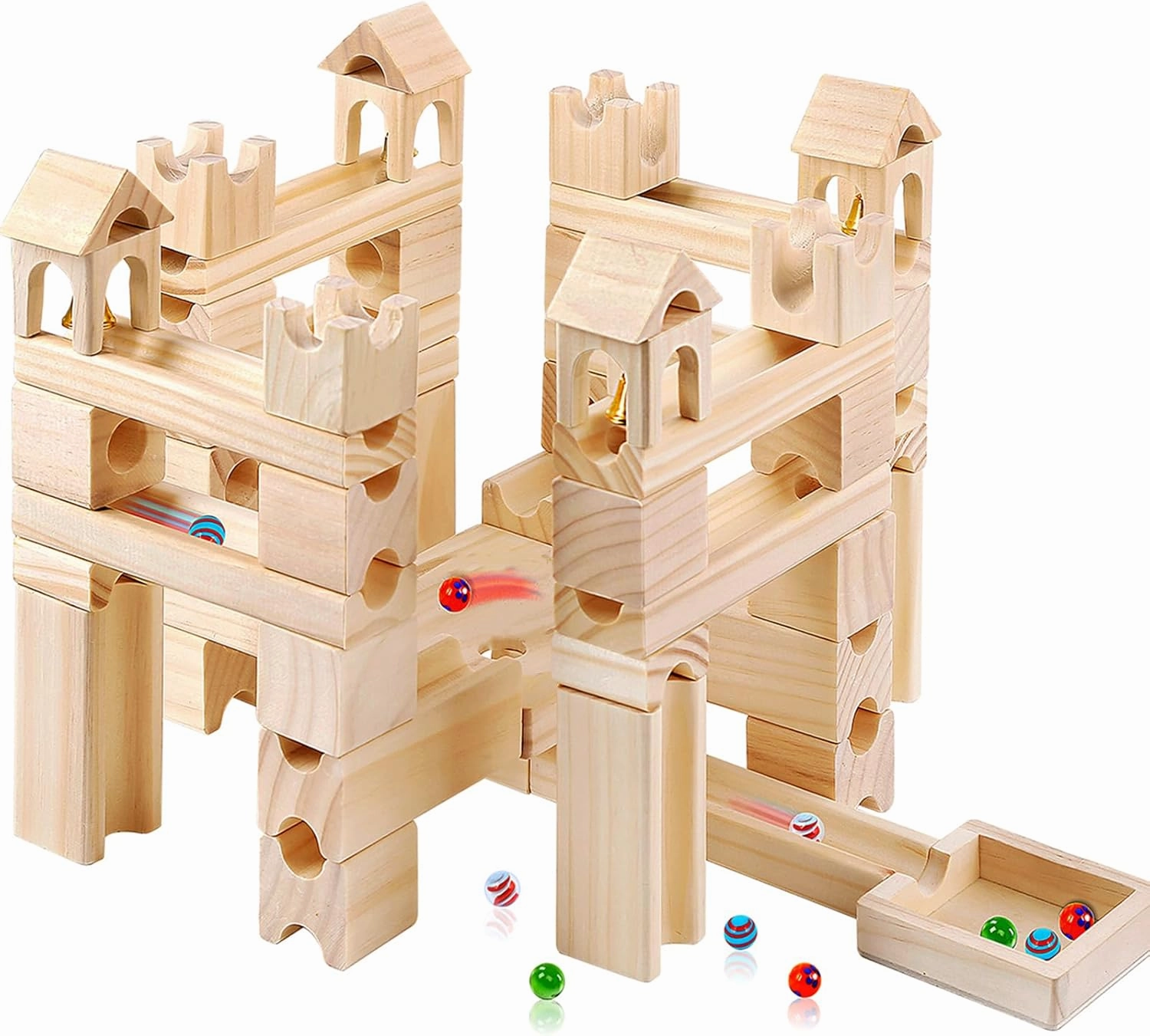 Wooden Marble Run for Kids Ages 4-8 – 80 Pieces Marble Rush Track Maze Construction Toy, STEM Building Blocks, Educational Gift for Boys & Girls