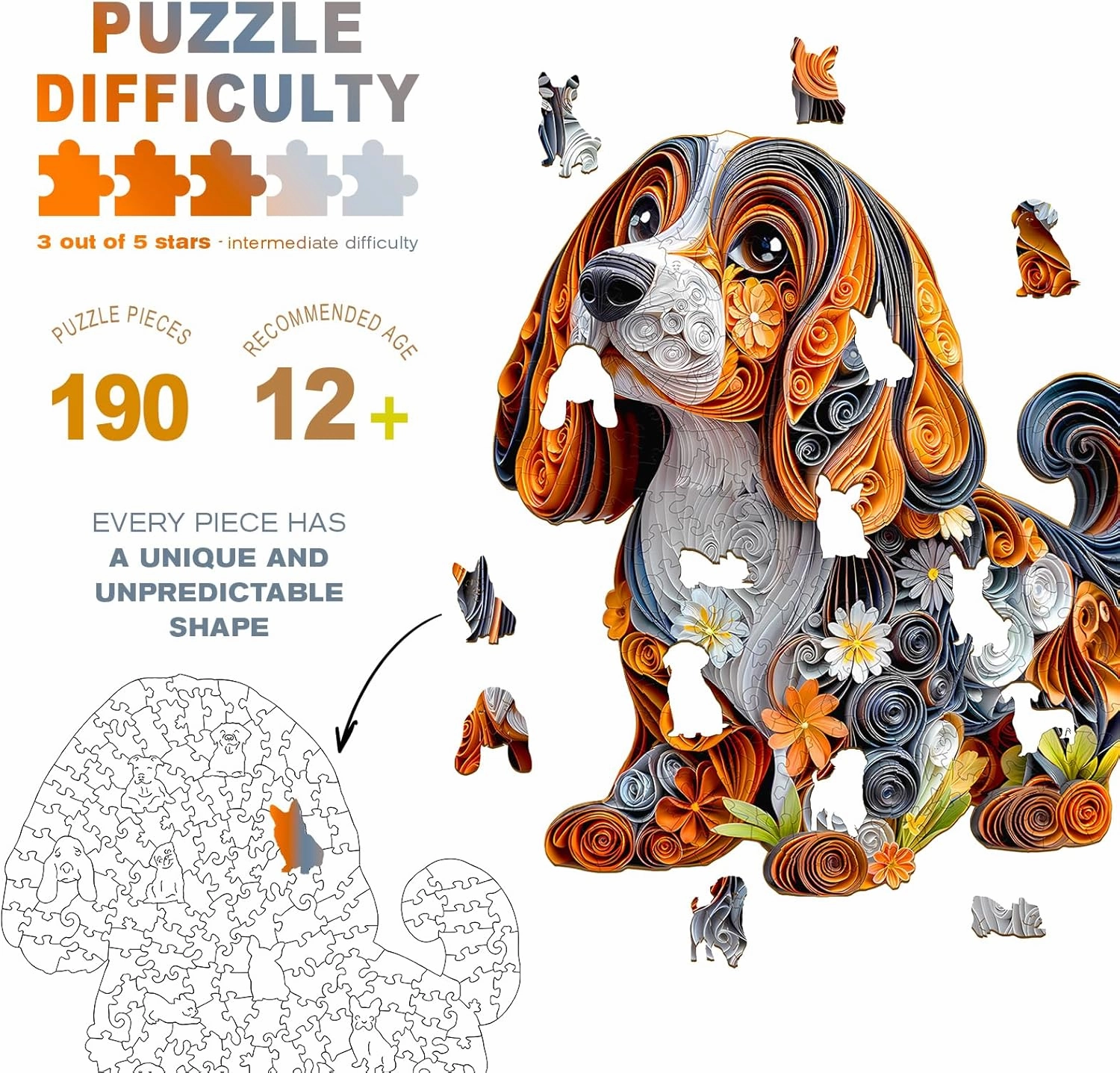 Wooden Puzzles for Adults - Paper Dachshund Wooden Puzzles - Unique Shaped Wooden Jigsaw Puzzles - Animal Wooden Puzzle Creative Gifts - Puzzle Toys - (190pcs)