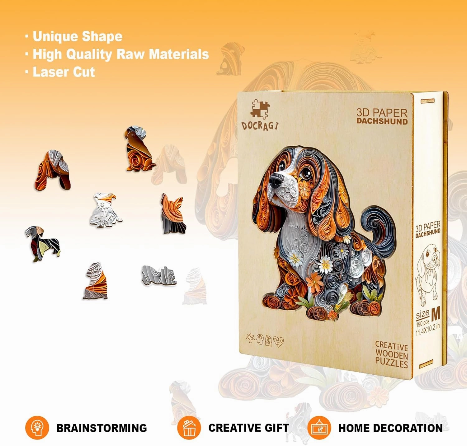 Wooden Puzzles for Adults - Paper Dachshund Wooden Puzzles - Unique Shaped Wooden Jigsaw Puzzles - Animal Wooden Puzzle Creative Gifts - Puzzle Toys - (190pcs)