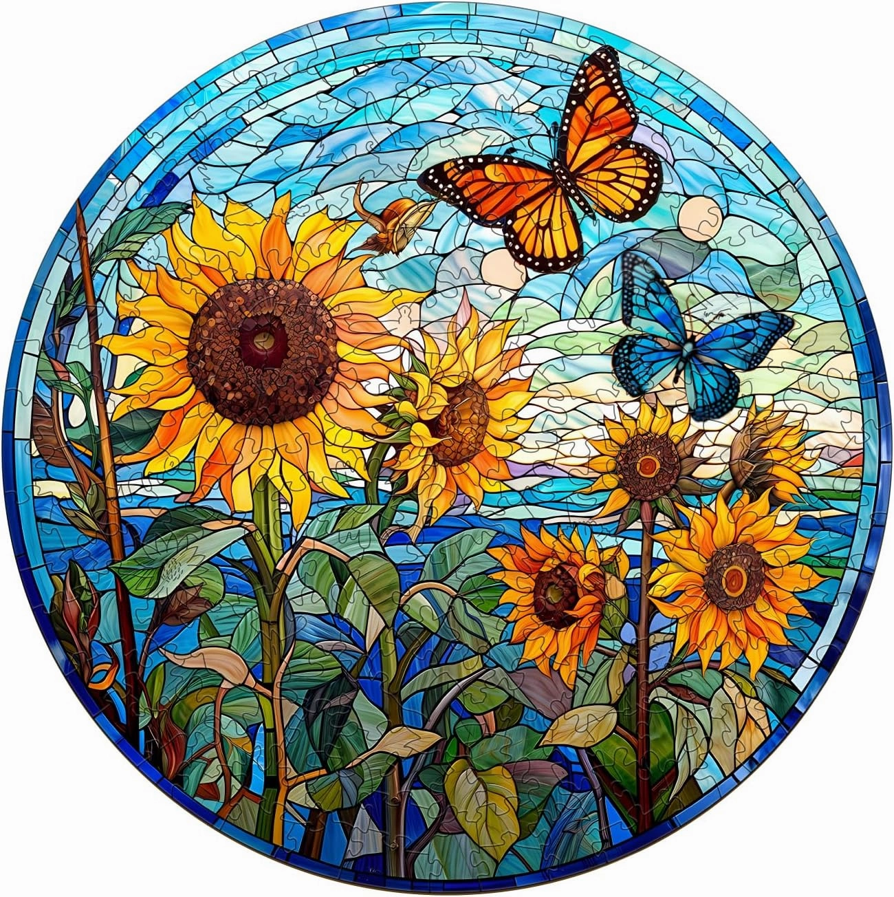Wooden Puzzles for Adults - Unique Shaped Wooden Puzzles for Adults - Stained Glass Sunflower Wooden Jigsaw Puzzles - Sunflower Gifts for Women Men - Puzzle Toys - 300pcs