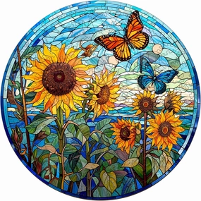 Wooden Puzzles for Adults - Unique Shaped Wooden Puzzles for Adults - Stained Glass Sunflower Wooden Jigsaw Puzzles - Sunflower Gifts for Women Men - Puzzle Toys - 300pcs