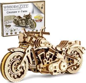 WOODEN.CITY Cruiser V-Twin Motorcycle 3D Puzzles for Adults - Wooden Model Kits to Build - Interactive Wooden Puzzle Motorcycle Kit - Hobbies for Men