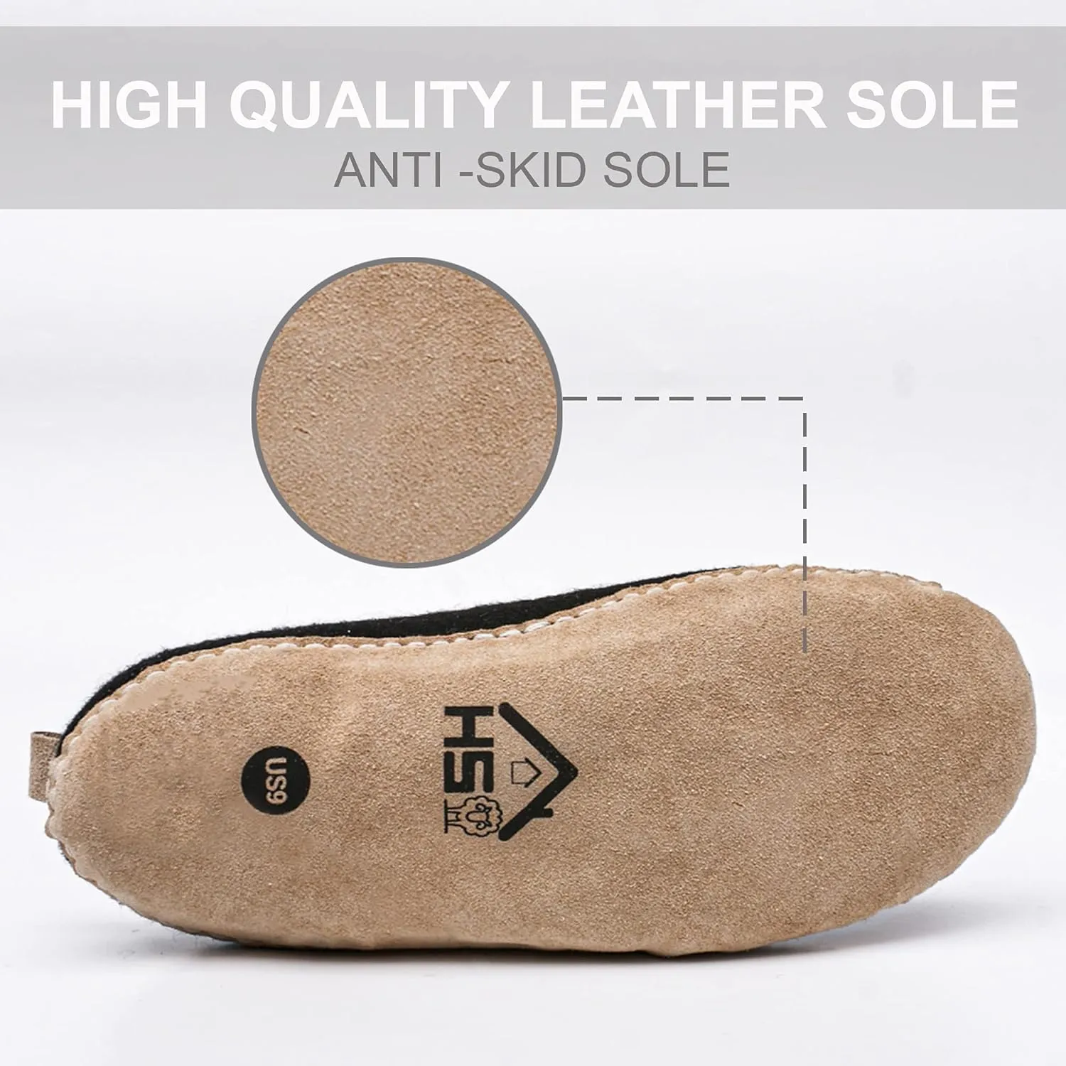 Wool Indoor Slippers - Natural Organic Wool, Genuine Leather Sole, Handmade in Nepal - Cozy, Warm, Soft, Unisex Non-Slip House Shoes for Men & Women - Perfect for Winter Comfort