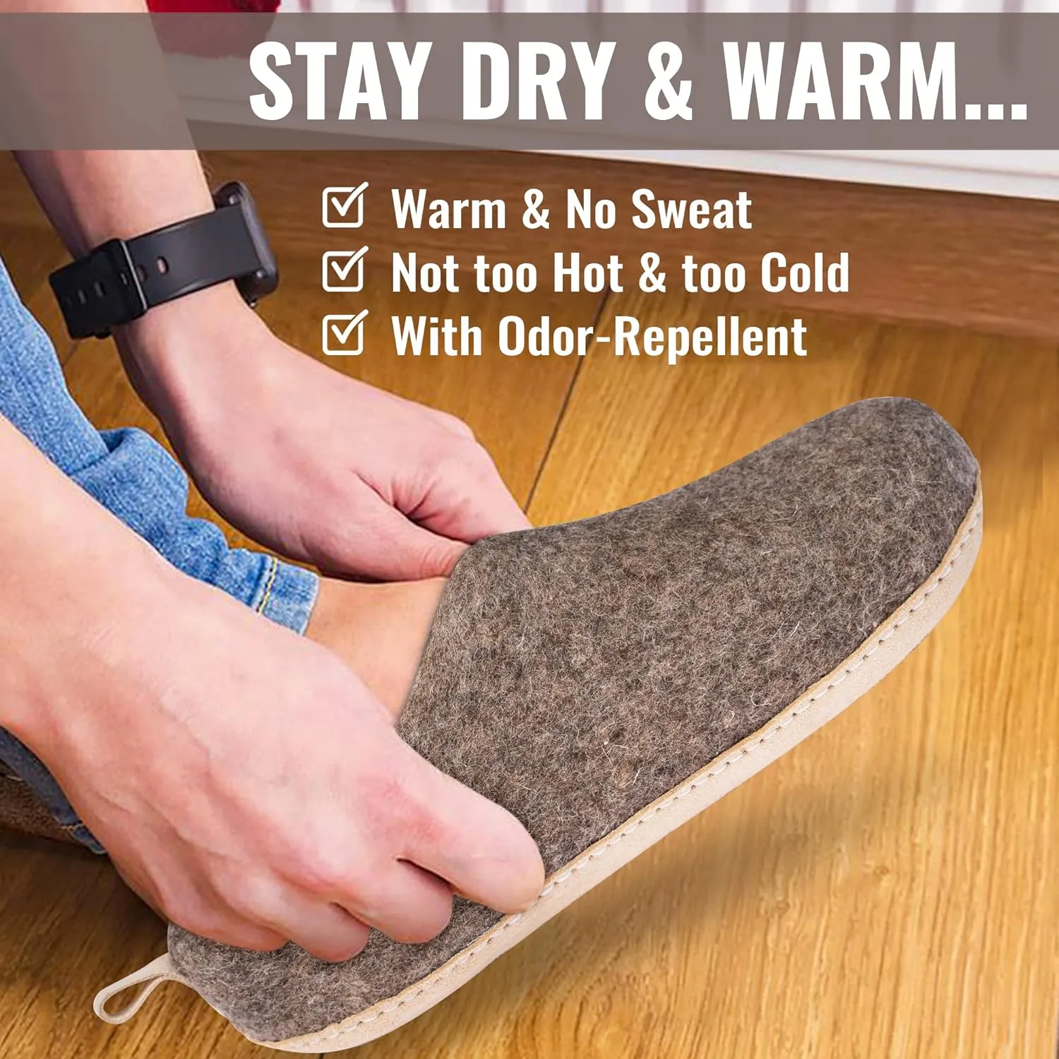 Wool Indoor Slippers - Natural Organic Wool, Genuine Leather Sole, Handmade in Nepal - Cozy, Warm, Soft, Unisex Non-Slip House Shoes for Men & Women - Perfect for Winter Comfort
