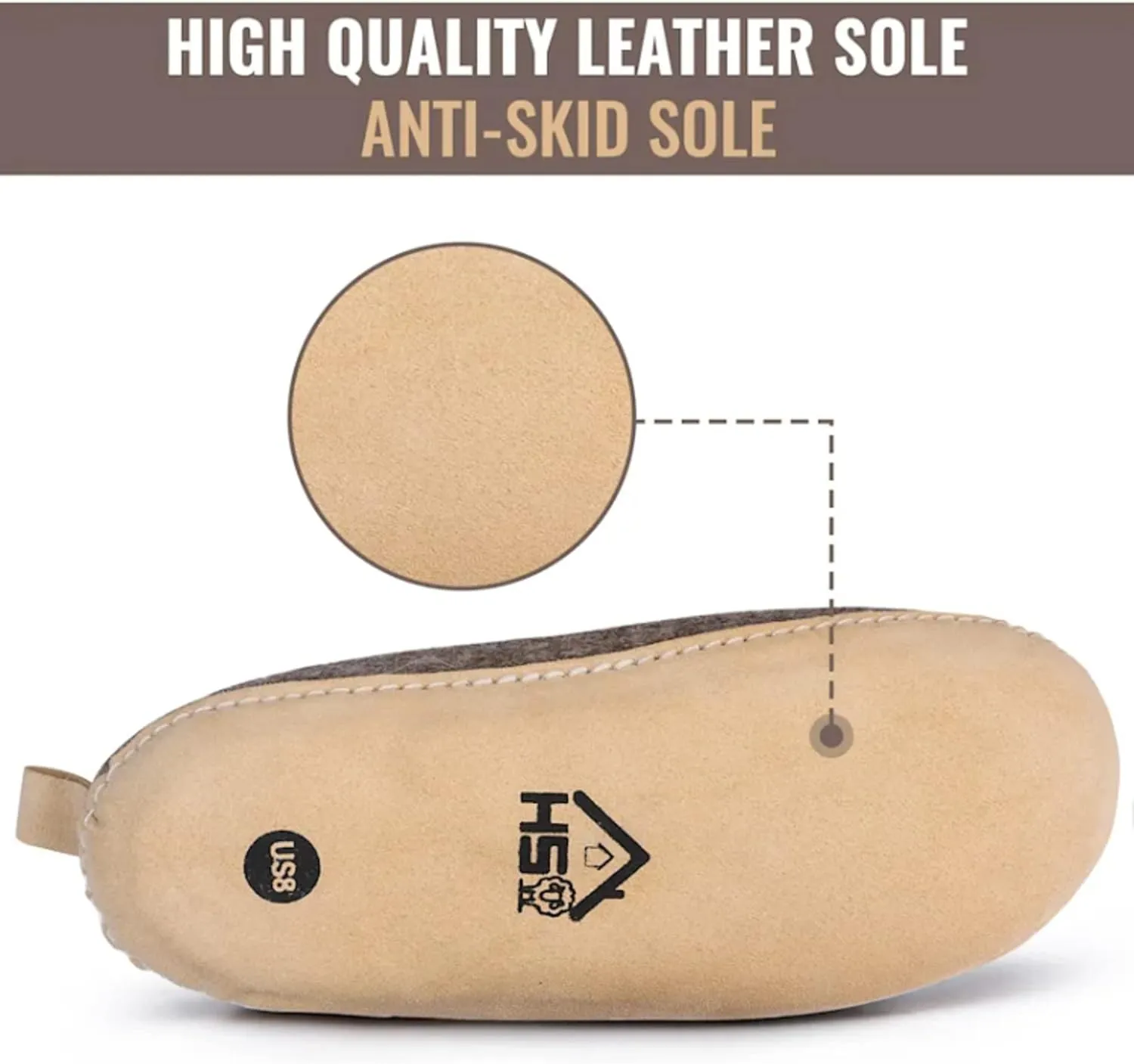 Wool Indoor Slippers - Natural Organic Wool, Genuine Leather Sole, Handmade in Nepal - Cozy, Warm, Soft, Unisex Non-Slip House Shoes for Men & Women - Perfect for Winter Comfort
