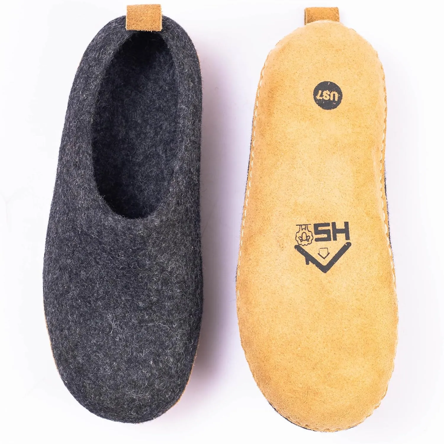 Wool Indoor Slippers - Natural Organic Wool, Genuine Leather Sole, Handmade in Nepal - Cozy, Warm, Soft, Unisex Non-Slip House Shoes for Men & Women - Perfect for Winter Comfort