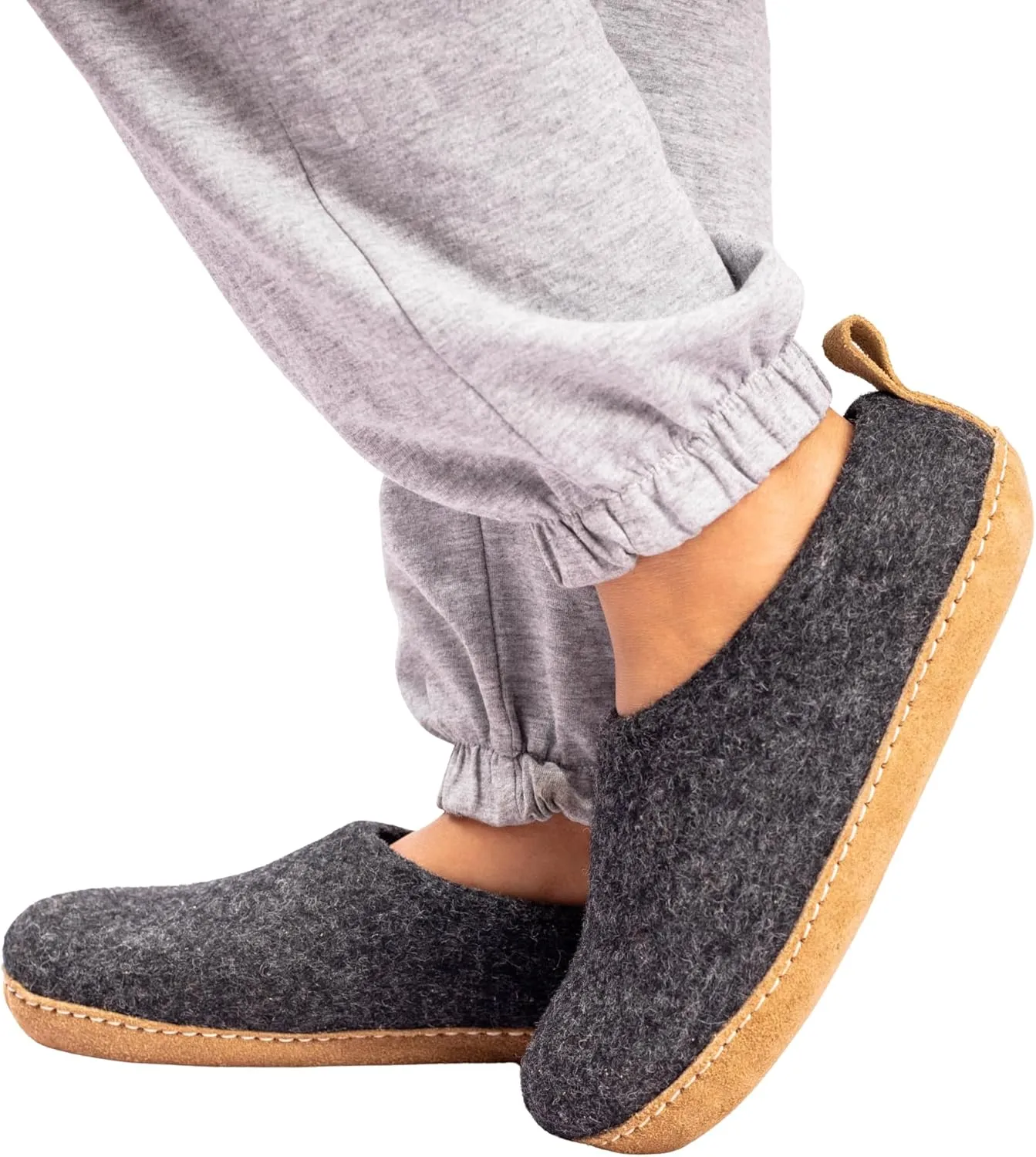 Wool Indoor Slippers - Natural Organic Wool, Genuine Leather Sole, Handmade in Nepal - Cozy, Warm, Soft, Unisex Non-Slip House Shoes for Men & Women - Perfect for Winter Comfort
