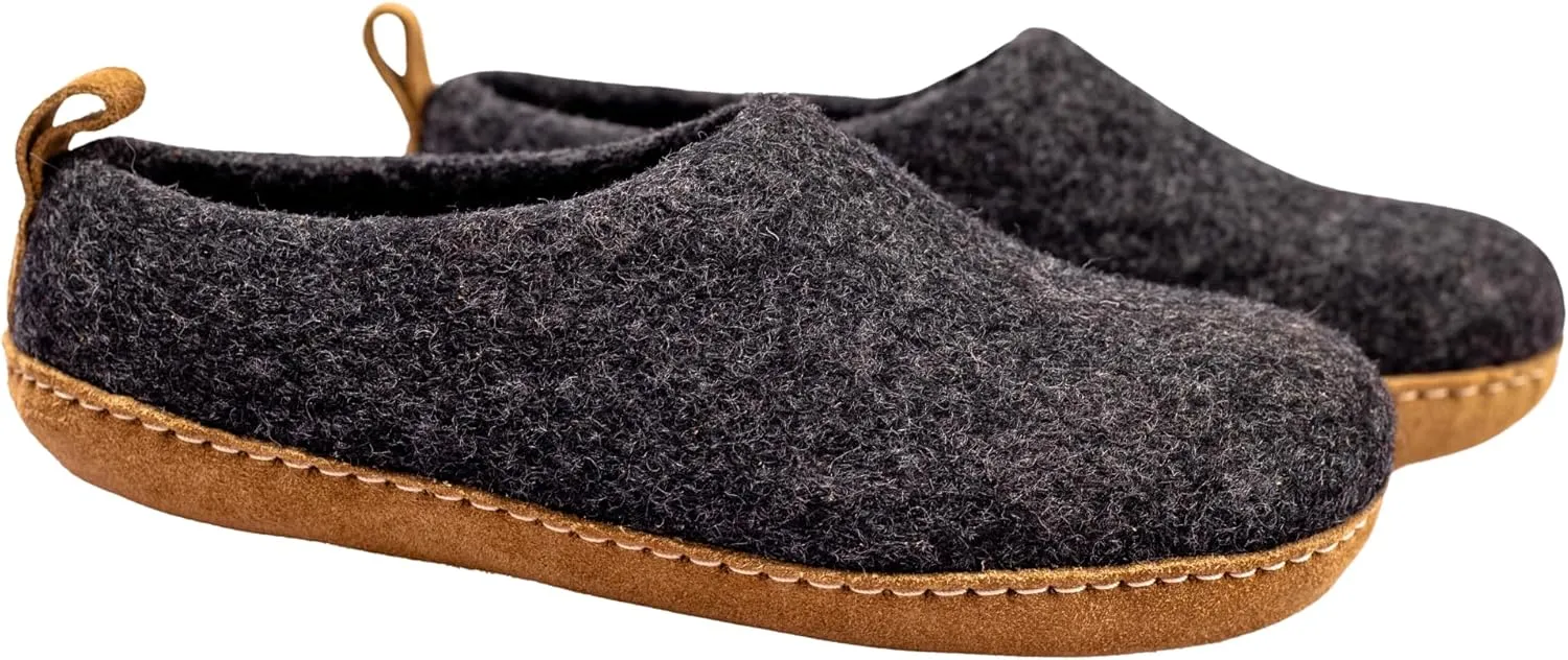 Wool Indoor Slippers - Natural Organic Wool, Genuine Leather Sole, Handmade in Nepal - Cozy, Warm, Soft, Unisex Non-Slip House Shoes for Men & Women - Perfect for Winter Comfort