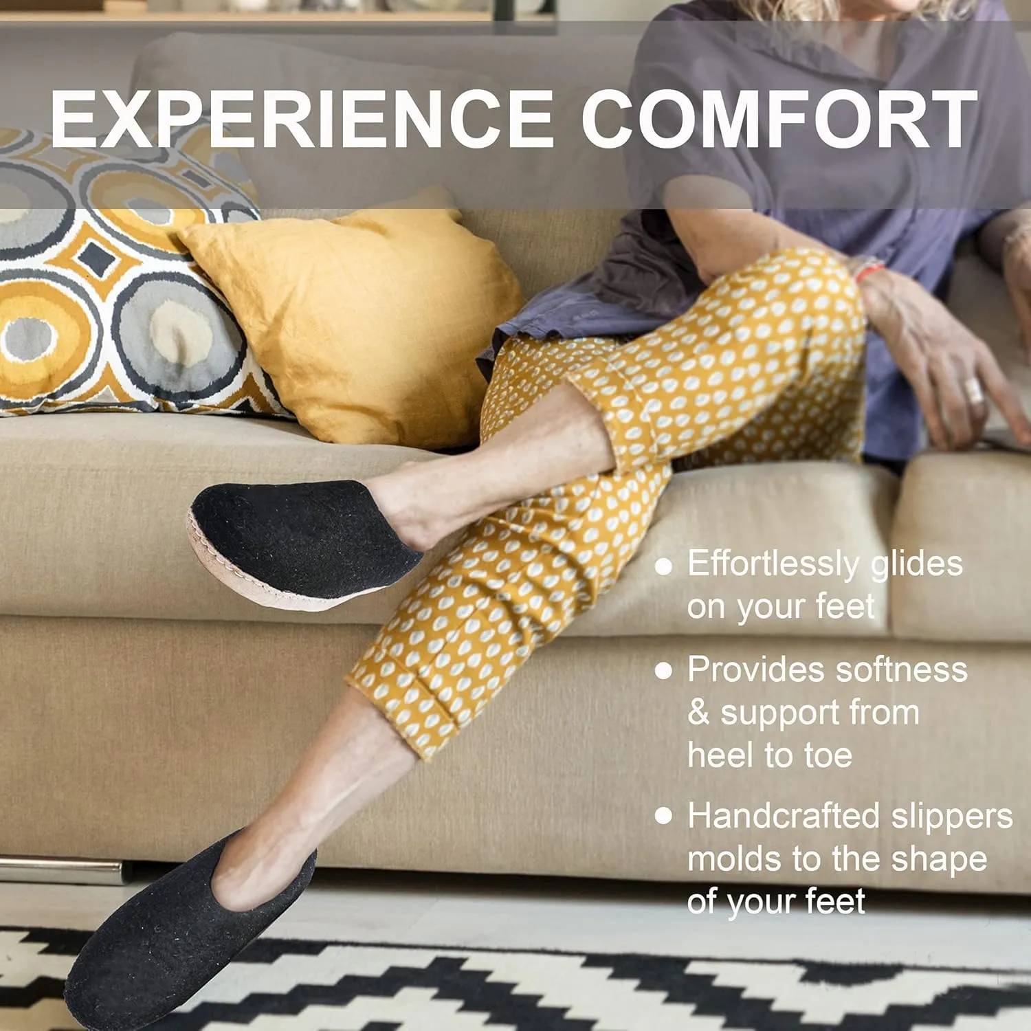 Wool Indoor Slippers - Natural Organic Wool, Genuine Leather Sole, Handmade in Nepal - Cozy, Warm, Soft, Unisex Non-Slip House Shoes for Men & Women - Perfect for Winter Comfort