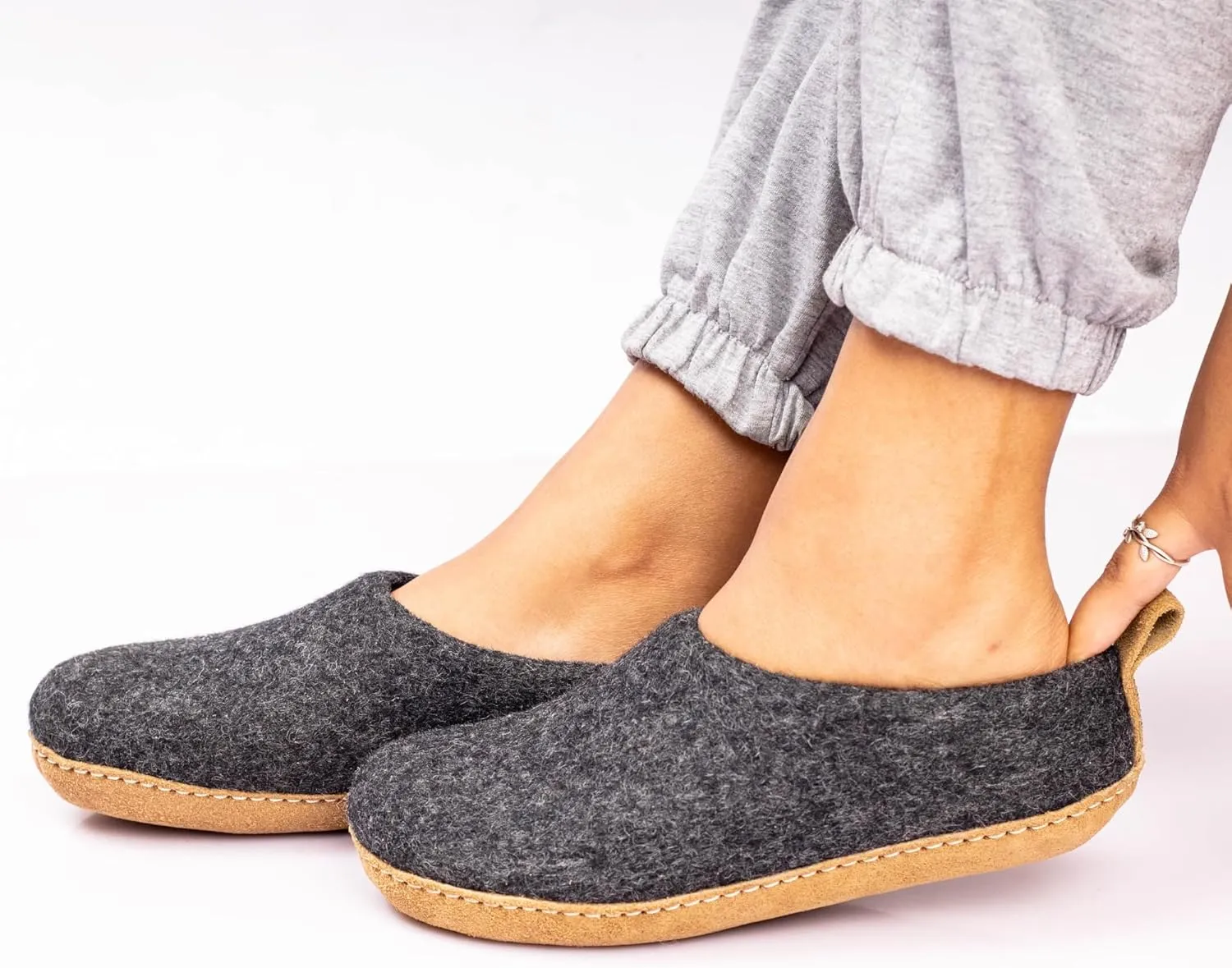 Wool Indoor Slippers - Natural Organic Wool, Genuine Leather Sole, Handmade in Nepal - Cozy, Warm, Soft, Unisex Non-Slip House Shoes for Men & Women - Perfect for Winter Comfort