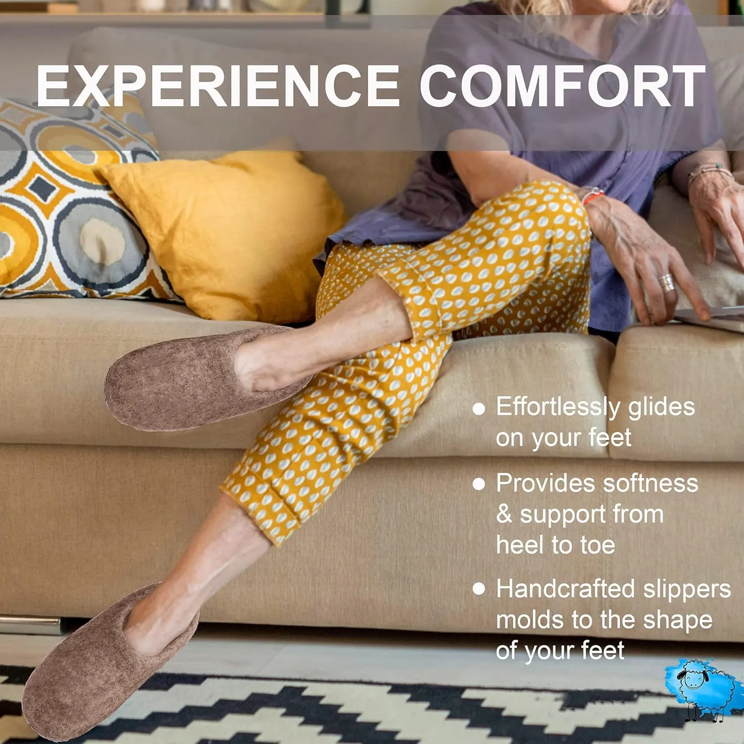 Wool Indoor Slippers - Natural Organic Wool, Genuine Leather Sole, Handmade in Nepal - Cozy, Warm, Soft, Unisex Non-Slip House Shoes for Men & Women - Perfect for Winter Comfort