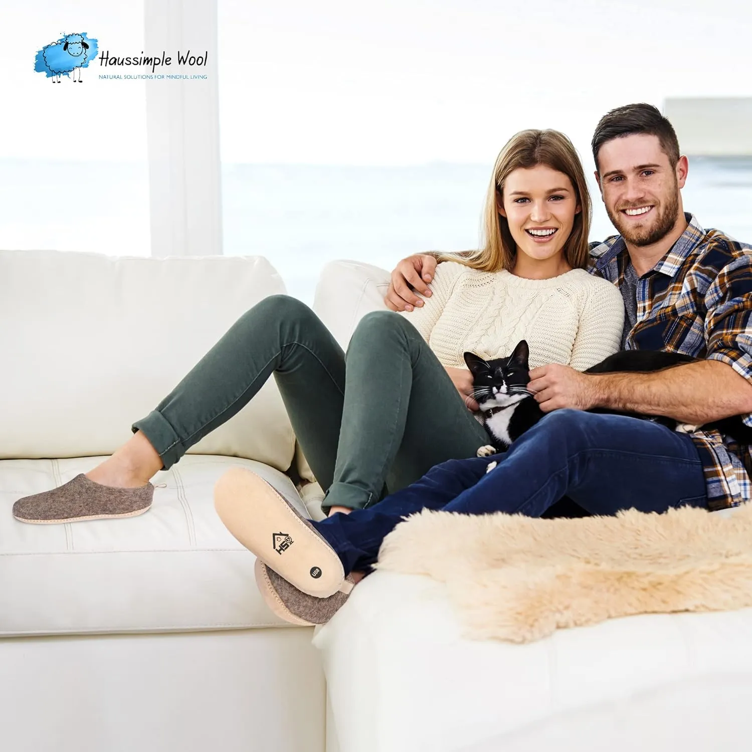Wool Indoor Slippers - Natural Organic Wool, Genuine Leather Sole, Handmade in Nepal - Cozy, Warm, Soft, Unisex Non-Slip House Shoes for Men & Women - Perfect for Winter Comfort