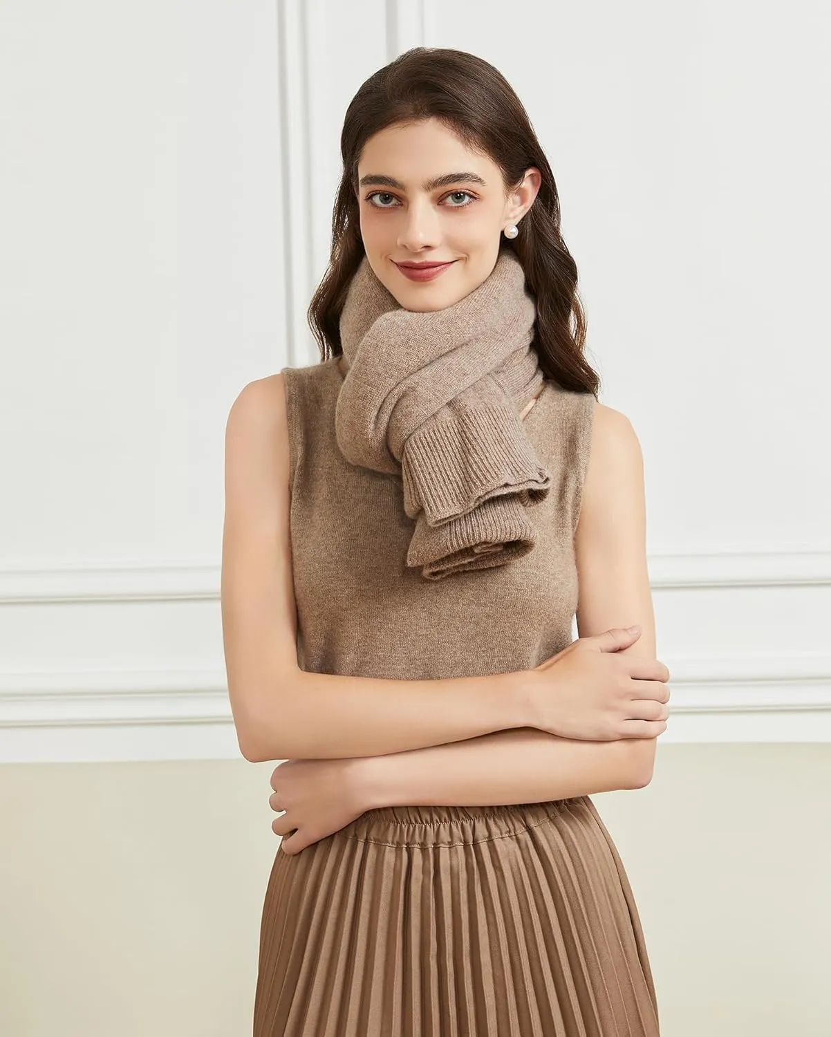 Wool Shawl Wrap Scarf with Sleeves Women's Outer Warm Knitted Open Front Poncho Cape Fall Winter