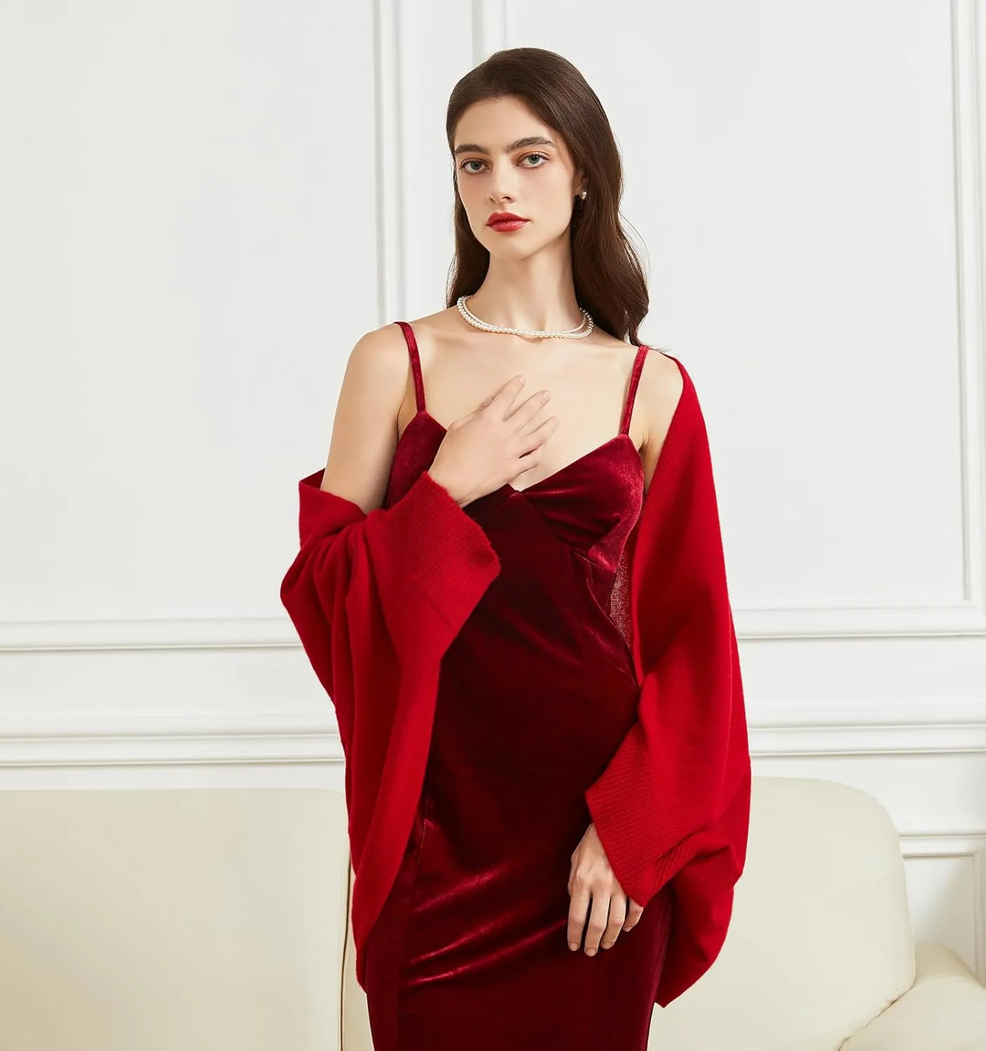 Wool Shawl Wrap Scarf with Sleeves Women's Outer Warm Knitted Open Front Poncho Cape Fall Winter