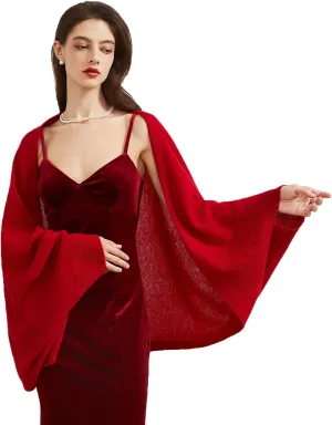 Wool Shawl Wrap Scarf with Sleeves Women's Outer Warm Knitted Open Front Poncho Cape Fall Winter