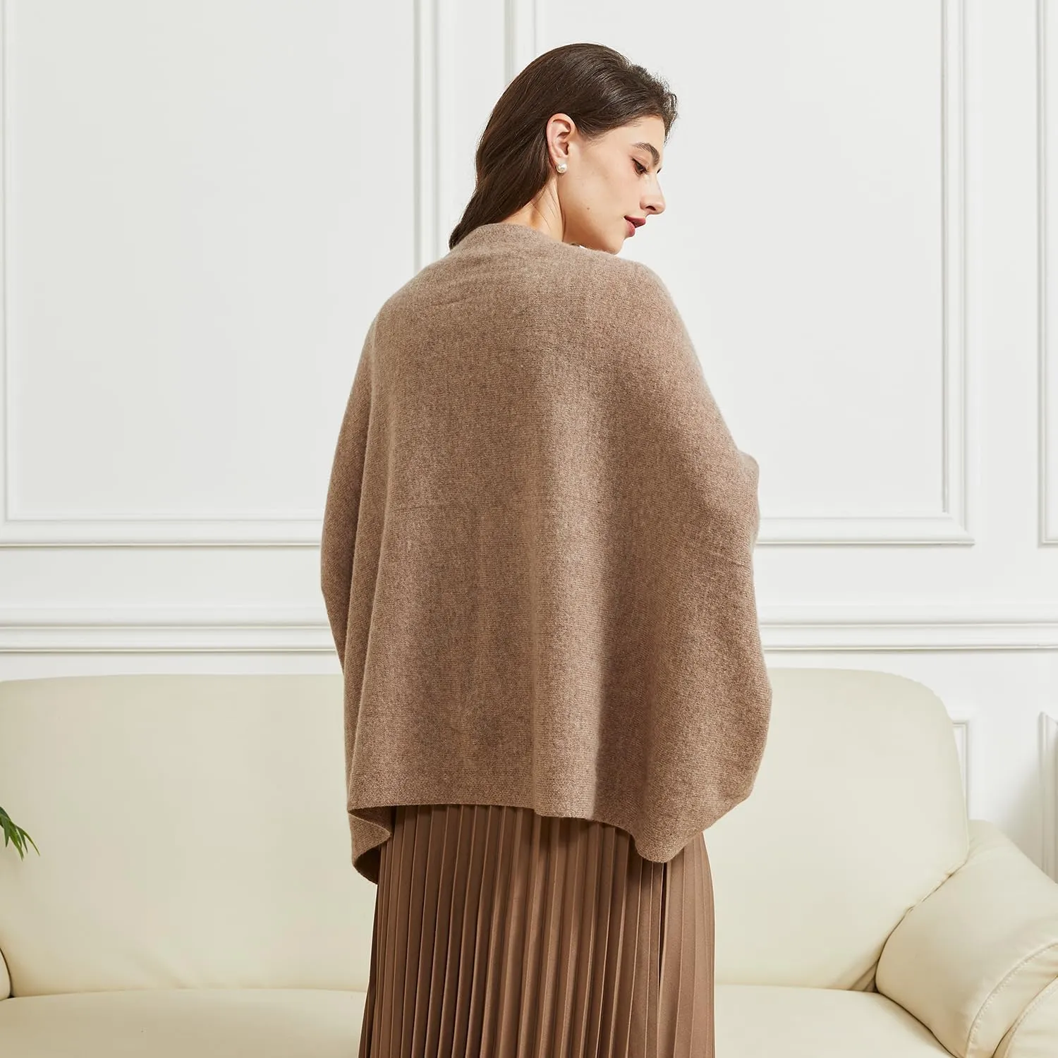 Wool Shawl Wrap Scarf with Sleeves Women's Outer Warm Knitted Open Front Poncho Cape Fall Winter