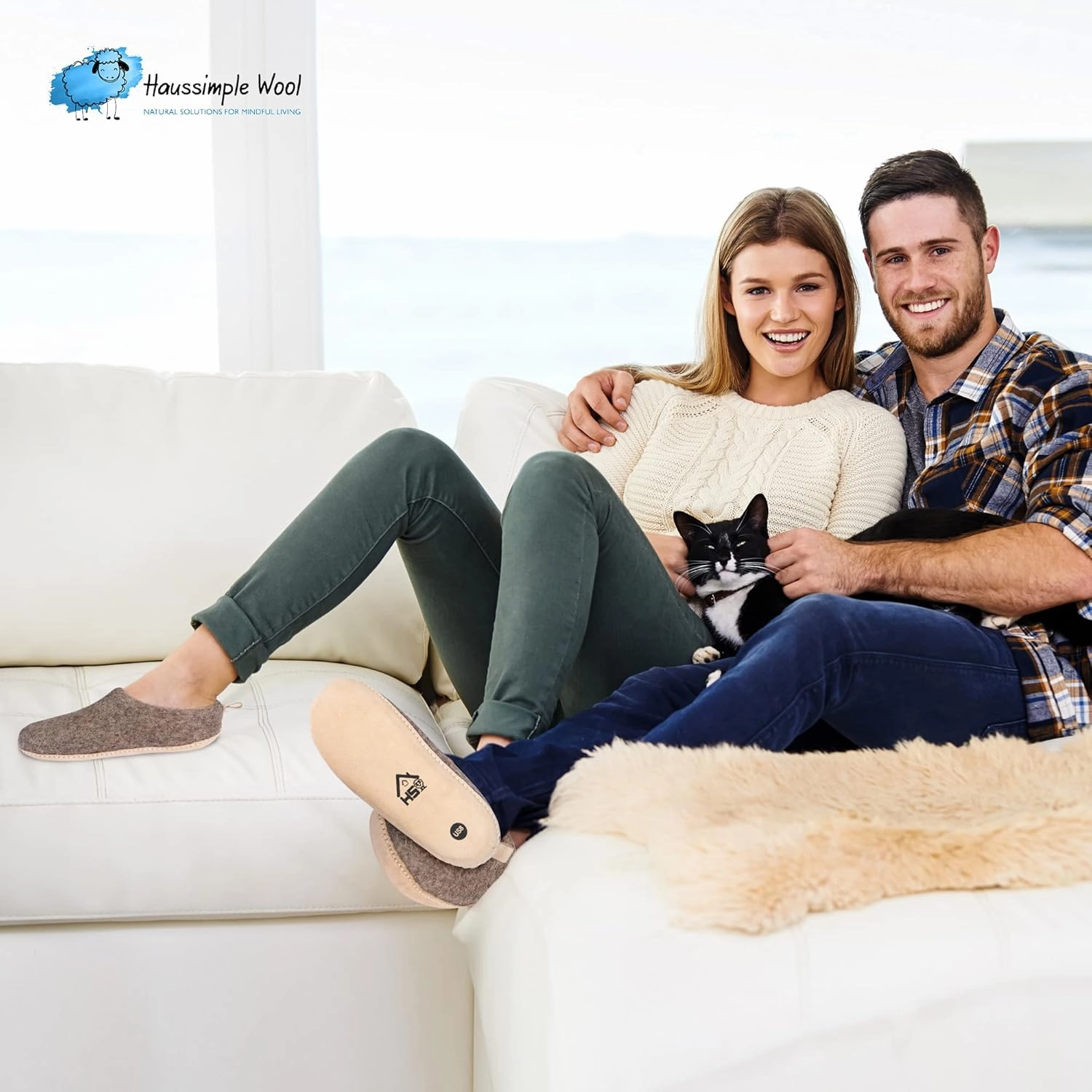 Wool Indoor Slippers - Natural Organic Wool, Genuine Leather Sole, Handmade in Nepal - Cozy, Warm, Soft, Unisex Non-Slip House Shoes for Men & Women - Perfect for Winter Comfort