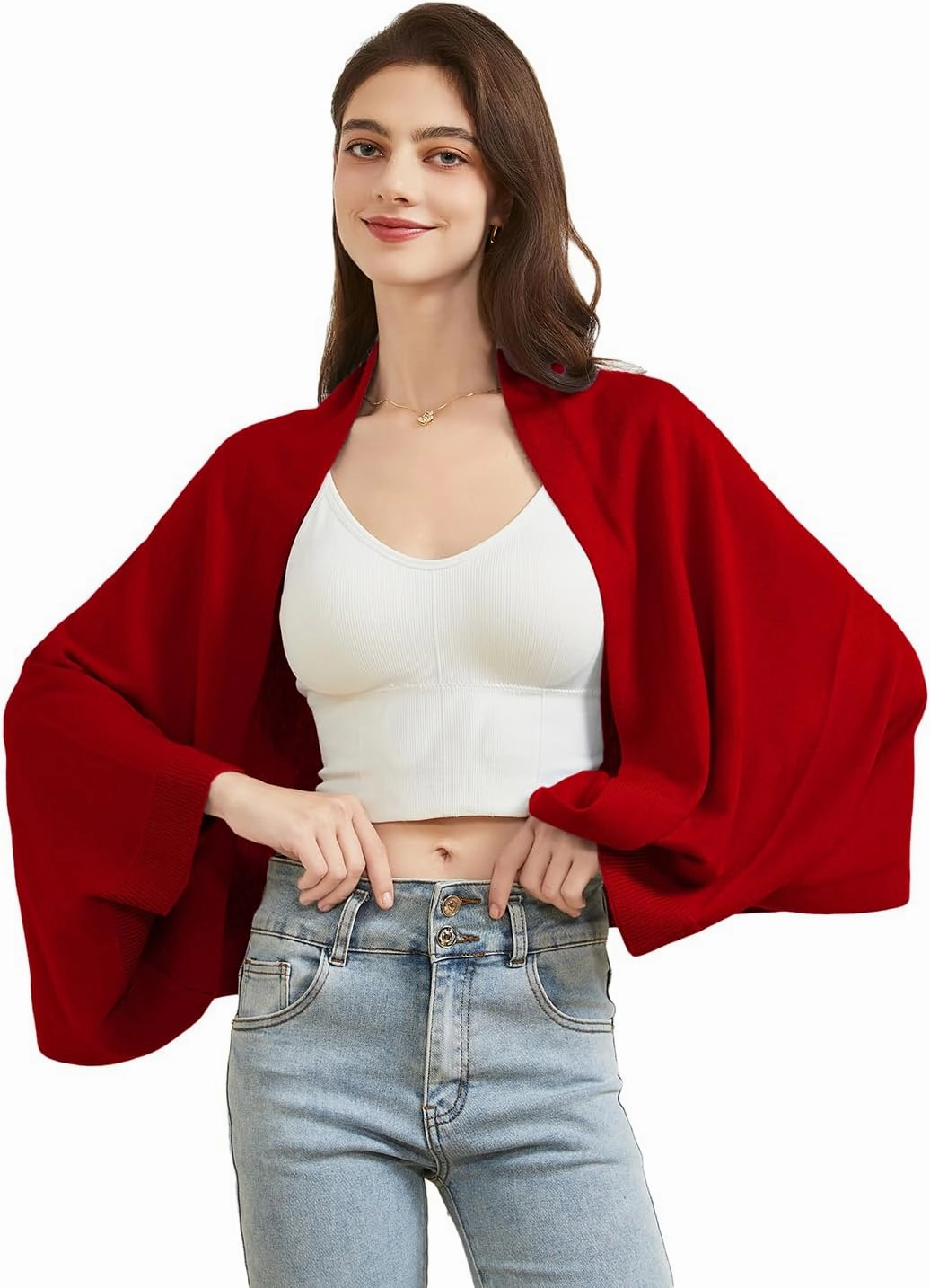 Wool Shawl Wrap Scarf with Sleeves Women's Outer Warm Knitted Open Front Poncho Cape Fall Winter
