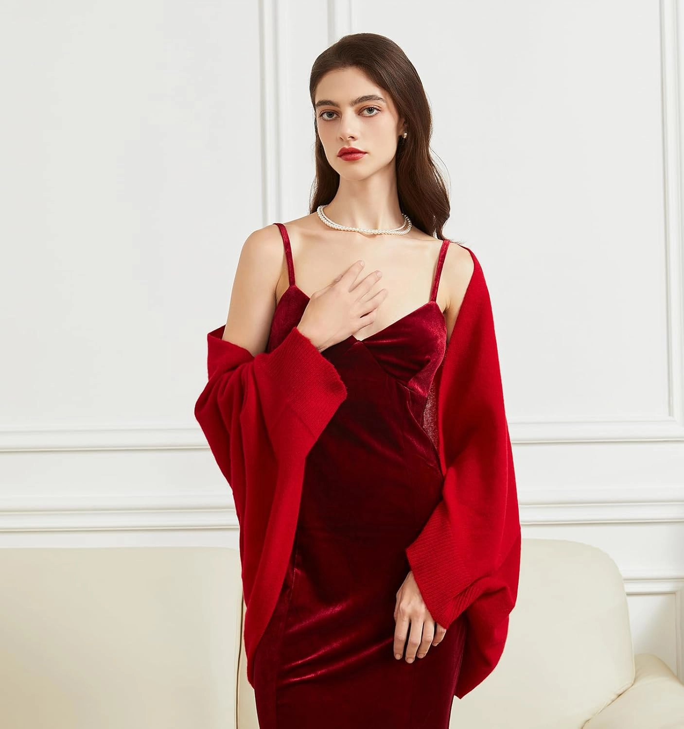 Wool Shawl Wrap Scarf with Sleeves Women's Outer Warm Knitted Open Front Poncho Cape Fall Winter