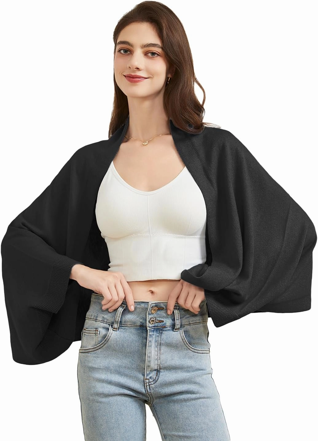 Wool Shawl Wrap Scarf with Sleeves Women's Outer Warm Knitted Open Front Poncho Cape Fall Winter
