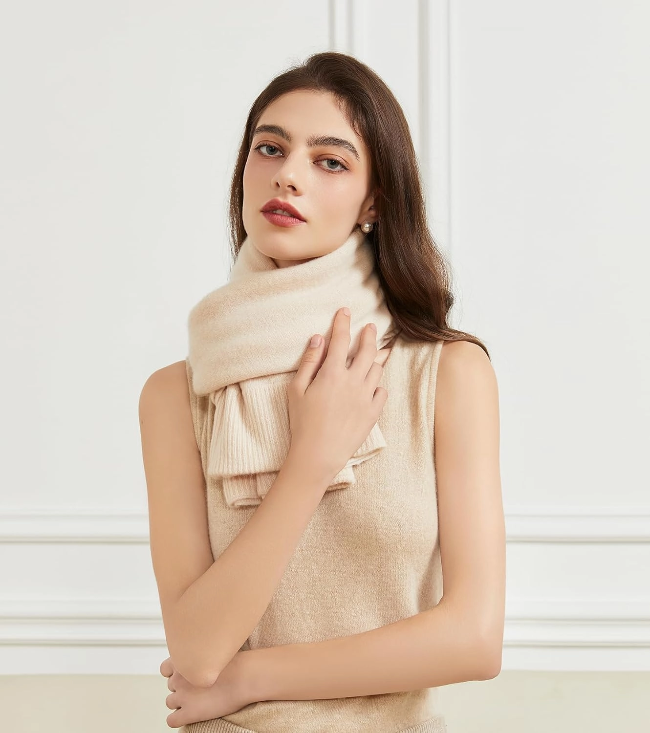 Wool Shawl Wrap Scarf with Sleeves Women's Outer Warm Knitted Open Front Poncho Cape Fall Winter
