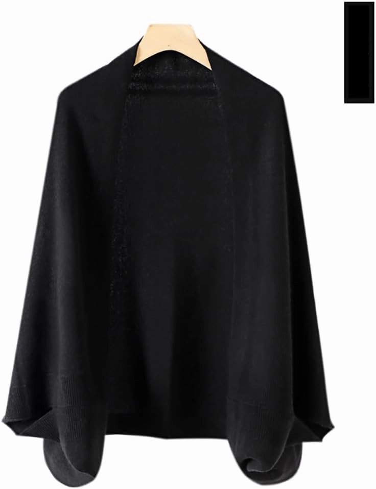 Wool Shawl Wrap Scarf with Sleeves Women's Outer Warm Knitted Open Front Poncho Cape Fall Winter