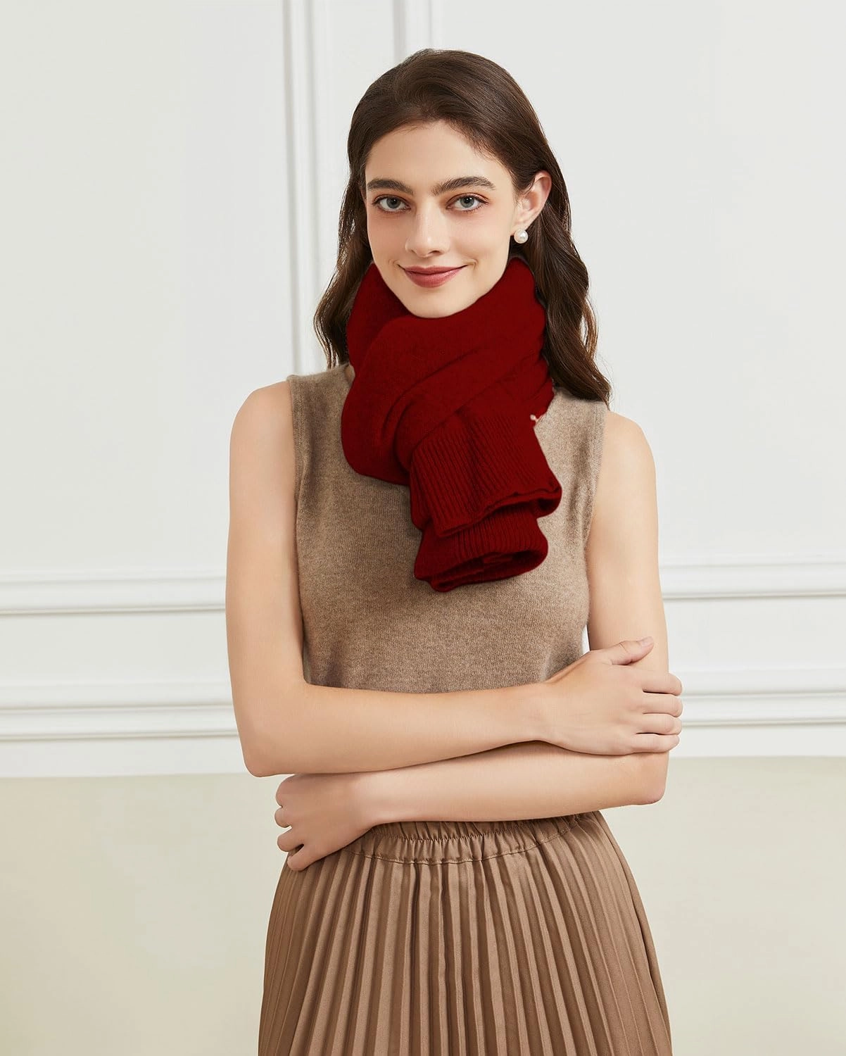 Wool Shawl Wrap Scarf with Sleeves Women's Outer Warm Knitted Open Front Poncho Cape Fall Winter