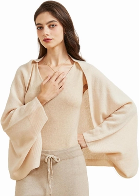 Wool Shawl Wrap Scarf with Sleeves Women's Outer Warm Knitted Open Front Poncho Cape Fall Winter