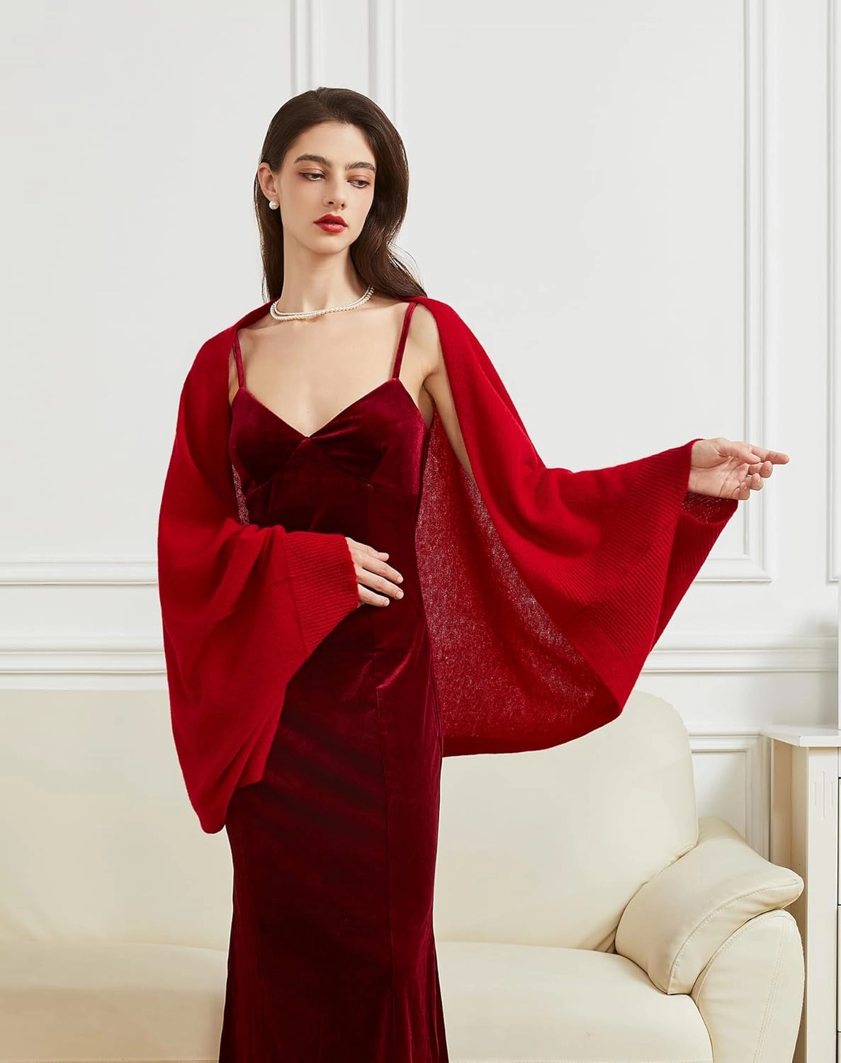 Wool Shawl Wrap Scarf with Sleeves Women's Outer Warm Knitted Open Front Poncho Cape Fall Winter