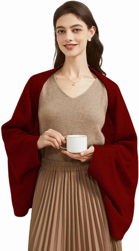 Wool Shawl Wrap Scarf with Sleeves Women's Outer Warm Knitted Open Front Poncho Cape Fall Winter