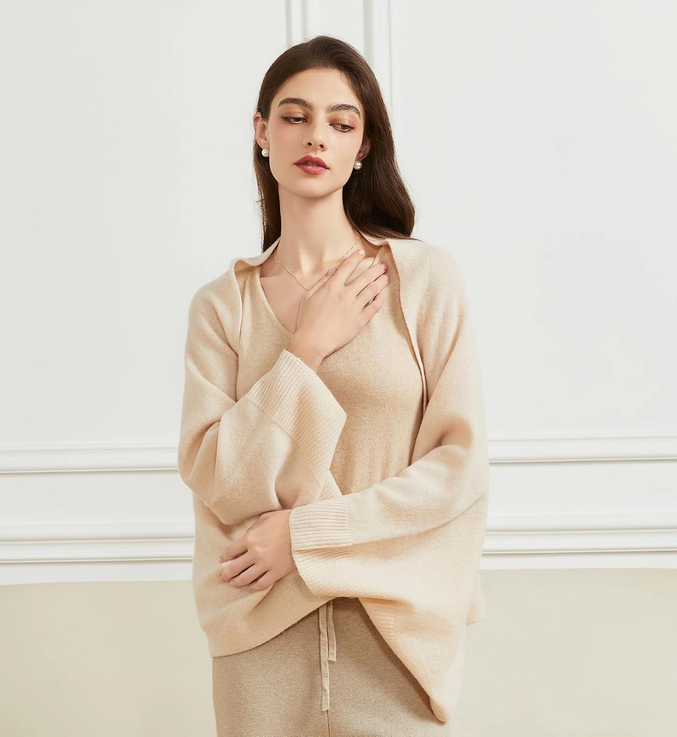 Wool Shawl Wrap Scarf with Sleeves Women's Outer Warm Knitted Open Front Poncho Cape Fall Winter