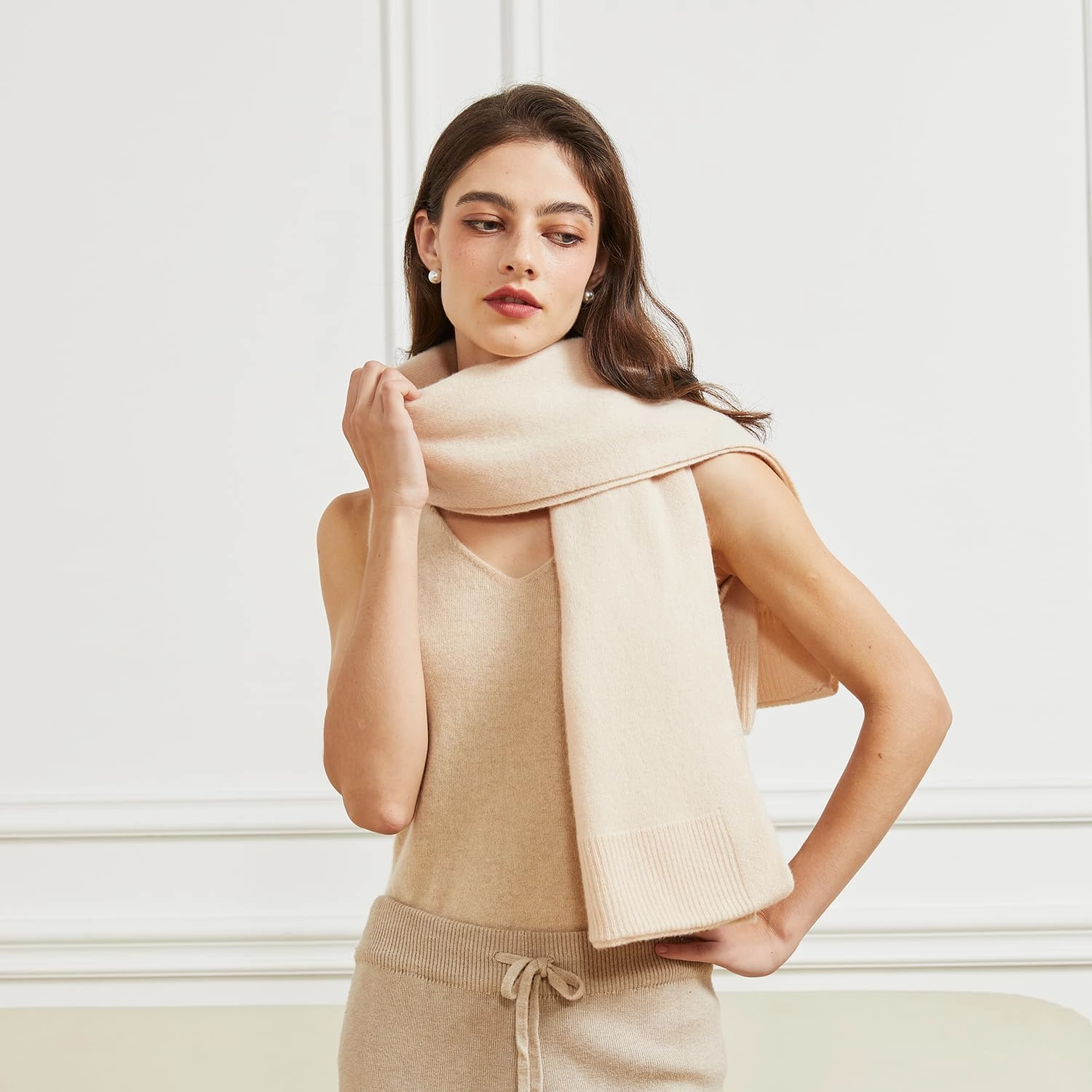 Wool Shawl Wrap Scarf with Sleeves Women's Outer Warm Knitted Open Front Poncho Cape Fall Winter