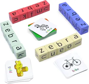 Word Spelling Game, Matching Letter Game for Kids, Fast-paced Word Race Game, 54pcs Flash Cards Alphabet Blocks, Preschool Learning Toys Gift for Kids Ages 3-8
