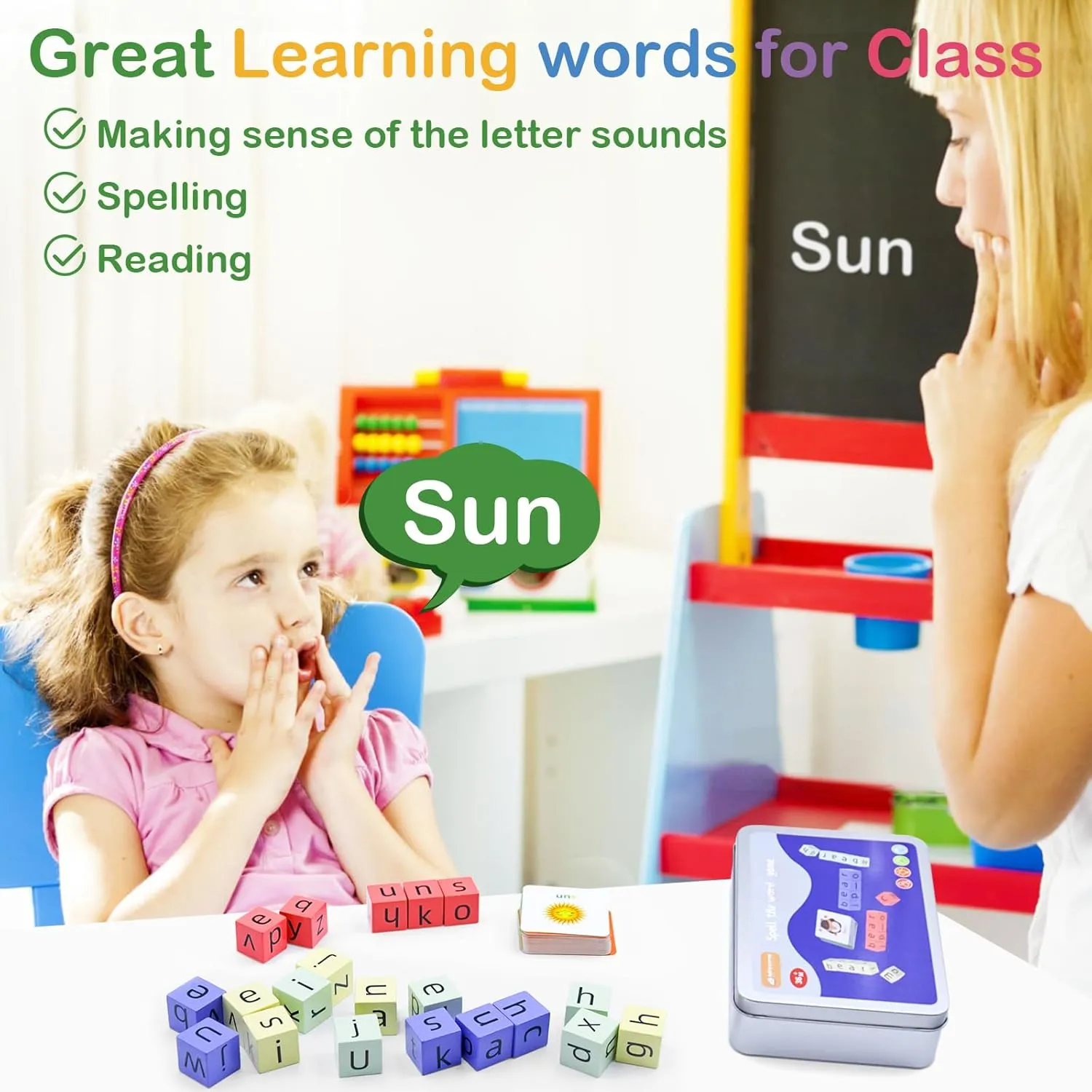 Word Spelling Game, Matching Letter Game for Kids, Fast-paced Word Race Game, 54pcs Flash Cards Alphabet Blocks, Preschool Learning Toys Gift for Kids Ages 3-8