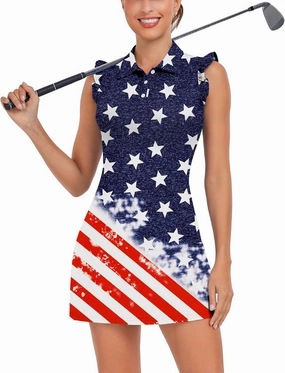 WOWENY Tennis Dress Polo Buttons Golf Dresses with Built in Shorts and Pockets Ruffle Sleeveless Athletic Workout Dress