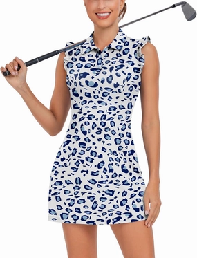 WOWENY Tennis Dress Polo Buttons Golf Dresses with Built in Shorts and Pockets Ruffle Sleeveless Athletic Workout Dress