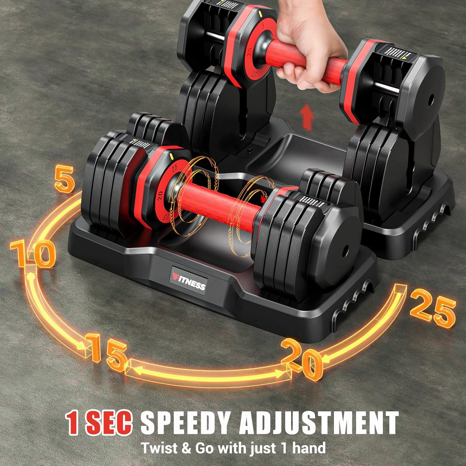 XDDIAS Adjustable Dumbbell Set of 2-25LB/55LB Set-1Sec Adjustable Dumbbell Weights-5 in 1 Free Weights Dumbbells Set with Effortless Tray/No-Slip Handle-Compact Size for Women/Men at Home Gym