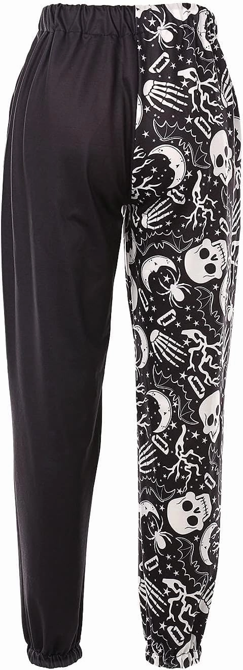 XFLnaraz Women's Fashion Printed Jogger Pants Elastic Waist Color Block Street Loose Sweatpants with Pockets