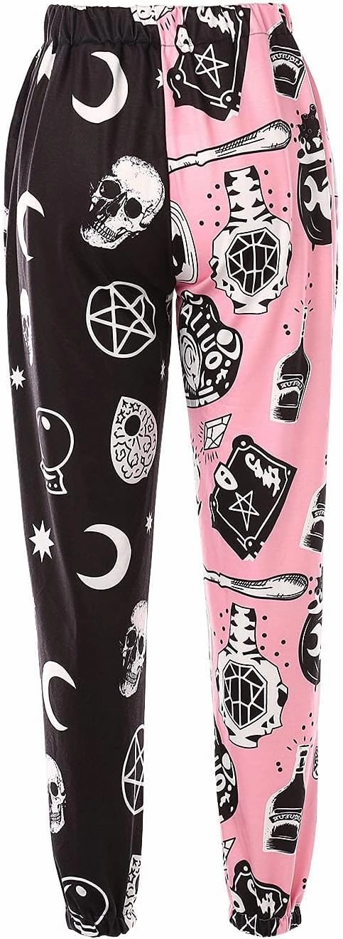 XFLnaraz Women's Fashion Printed Jogger Pants Elastic Waist Color Block Street Loose Sweatpants with Pockets