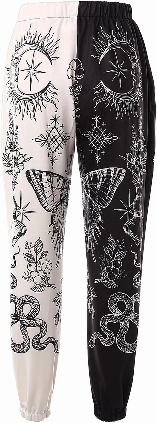 XFLnaraz Women's Fashion Printed Jogger Pants Elastic Waist Color Block Street Loose Sweatpants with Pockets