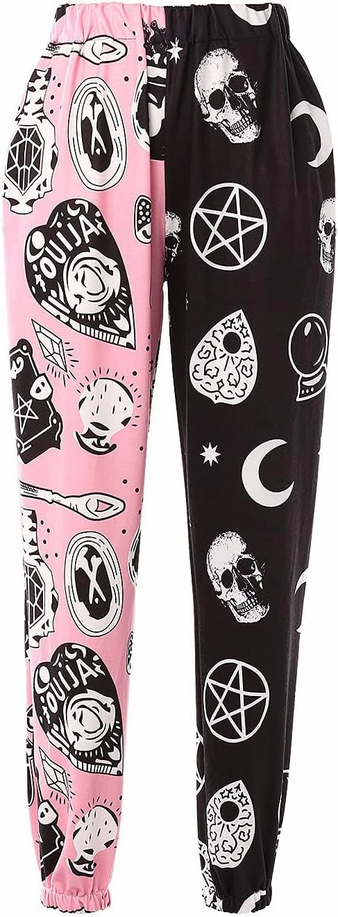 XFLnaraz Women's Fashion Printed Jogger Pants Elastic Waist Color Block Street Loose Sweatpants with Pockets