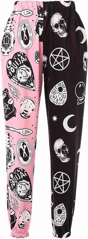 XFLnaraz Women's Fashion Printed Jogger Pants Elastic Waist Color Block Street Loose Sweatpants with Pockets