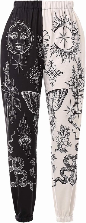 XFLnaraz Women's Fashion Printed Jogger Pants Elastic Waist Color Block Street Loose Sweatpants with Pockets