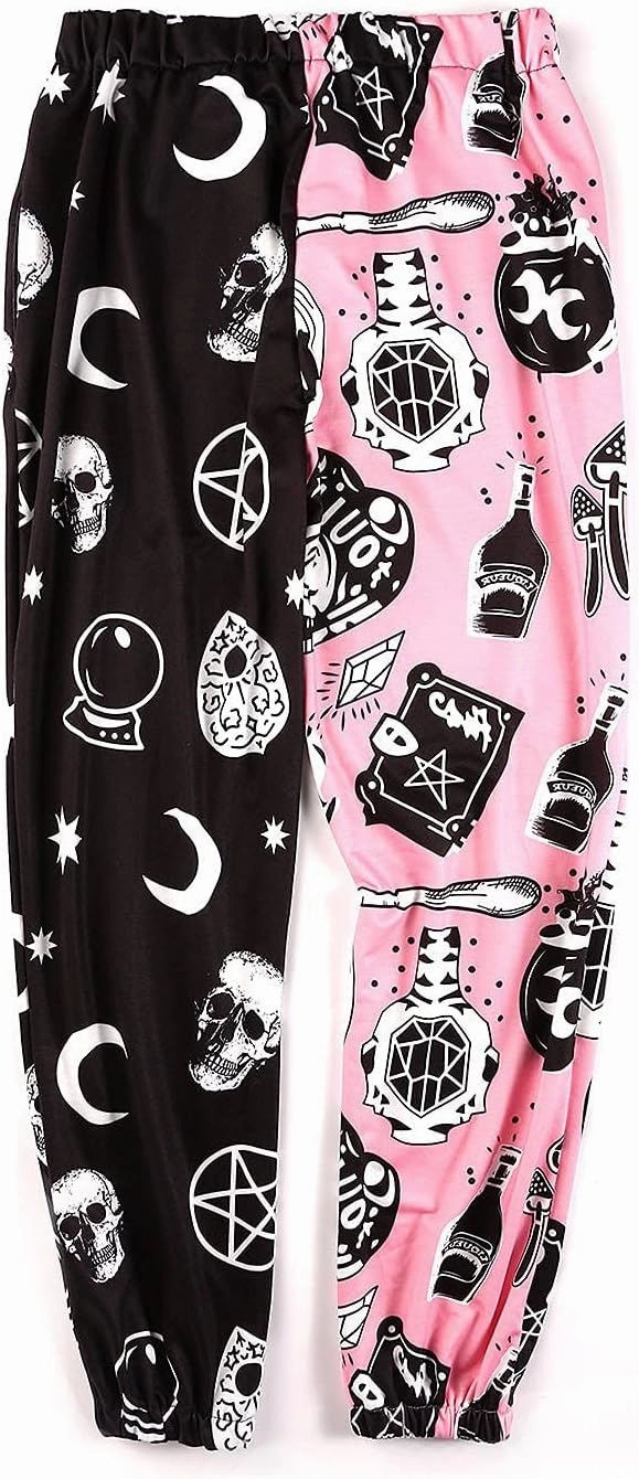 XFLnaraz Women's Fashion Printed Jogger Pants Elastic Waist Color Block Street Loose Sweatpants with Pockets