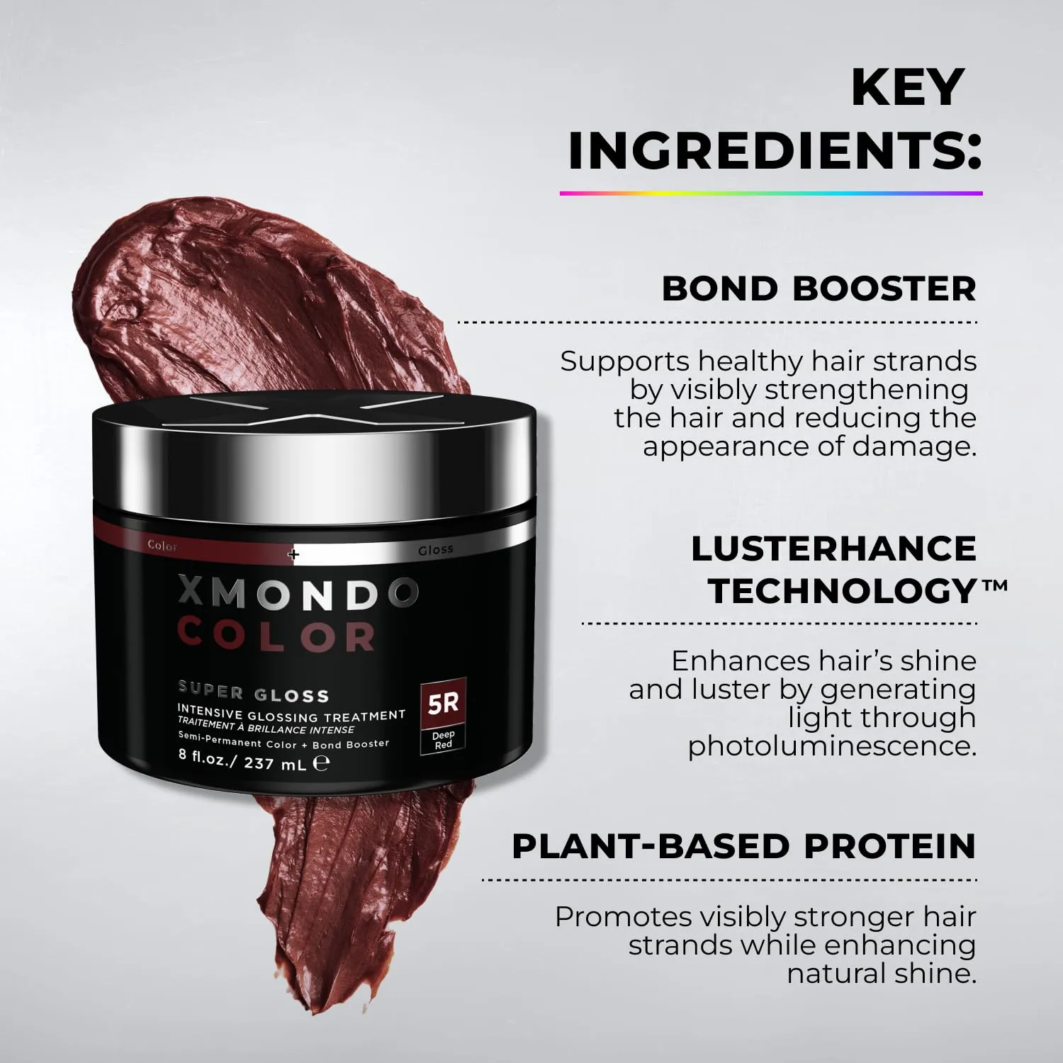 XMONDO Color Deep Red Brown Color Depositing Mask & Semi-Permanent Hair Dye Super Gloss Infused with Bond Boosters for Nourishment, Revitalize & Repair, Vegan Formula, 8 Fl Oz