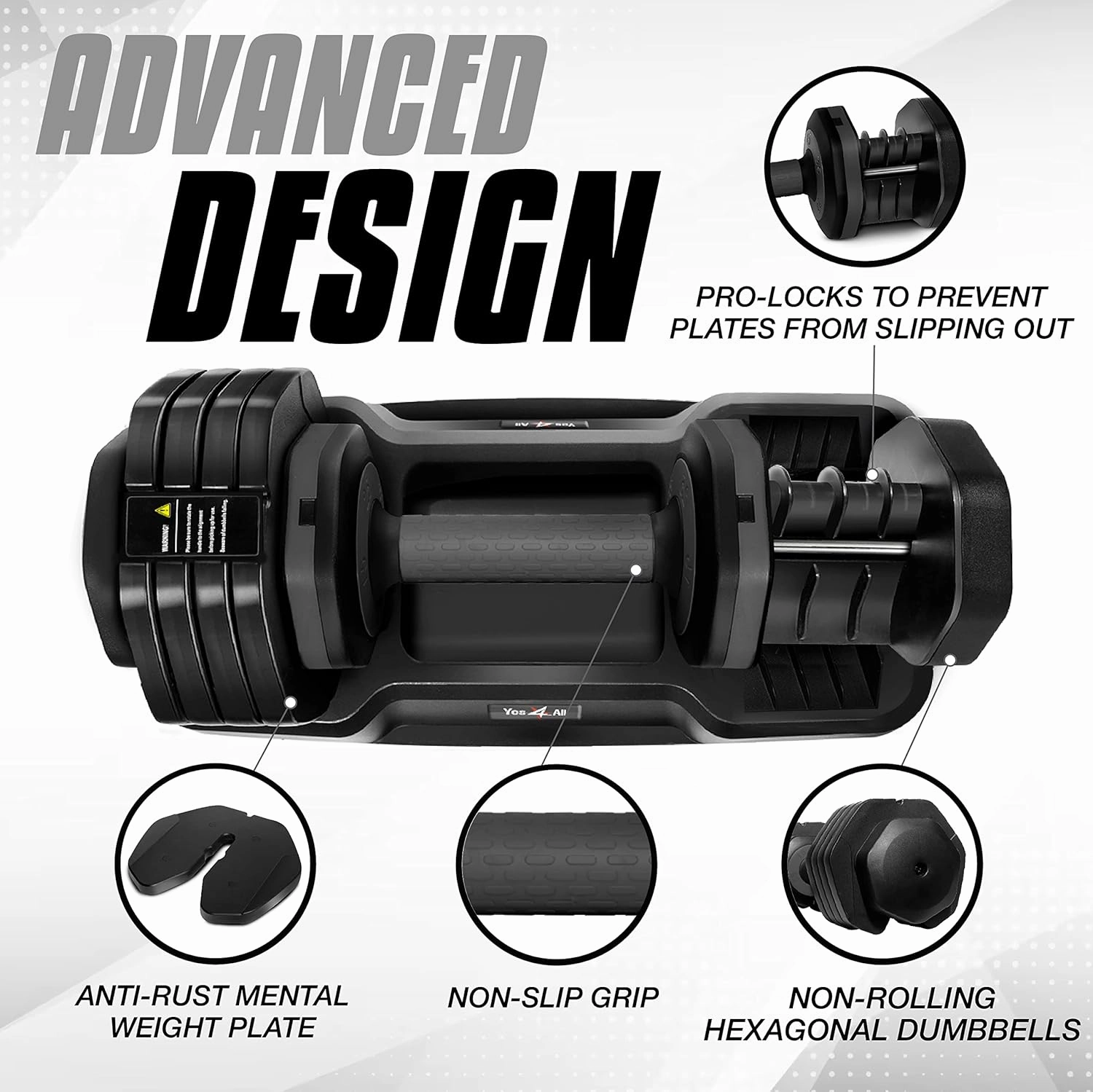 Yes4All 25/55LB Adjustable Dumbbells Pair/Single, 5-in-1 Dumbbells Adjustable Weights with Anti-Slip Handle & Sturdy Prolocks