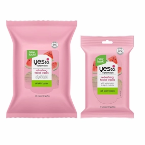 Yes To Watermelon Refreshing Facial Wipes Bundle, Hydrating Formula That Leaves Skin Refreshed, Brighter & Smoother With Antioxidants & Aloe, Natural, Vegan & Cruelty Free, 40 Count & 10 Count, 2 Piece Set