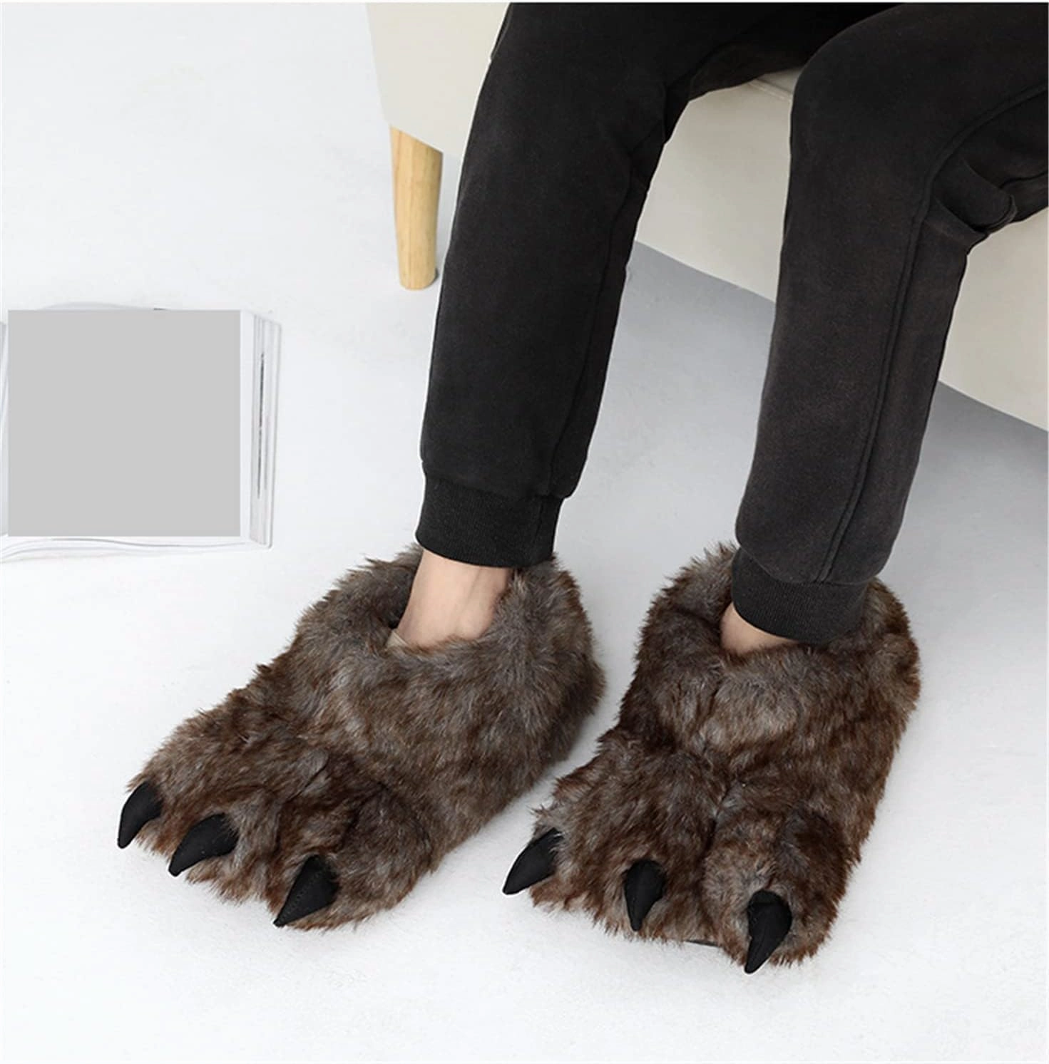 YESBOR Men's Cute Plush Paw Claw House Slippers Halloween Furry Animal Cosplay Costume Shoes
