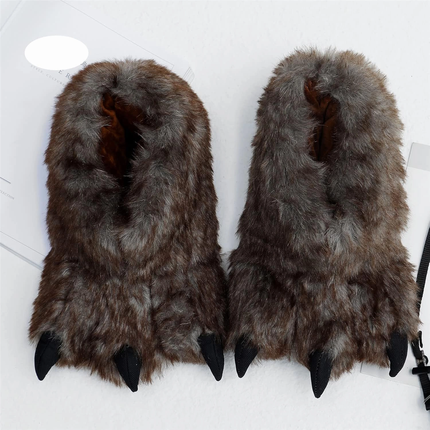 YESBOR Men's Cute Plush Paw Claw House Slippers Halloween Furry Animal Cosplay Costume Shoes