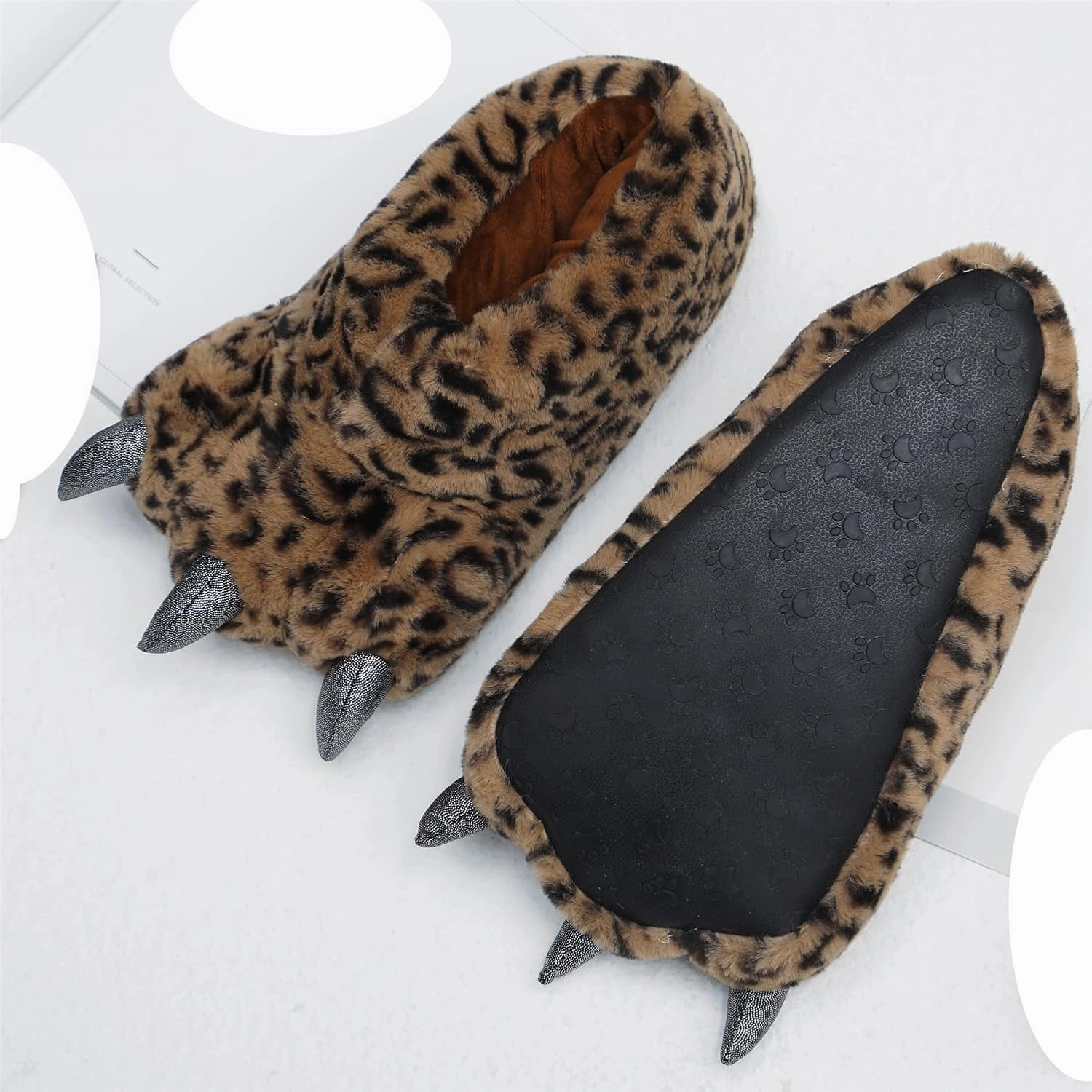 YESBOR Men's Cute Plush Paw Claw House Slippers Halloween Furry Animal Cosplay Costume Shoes